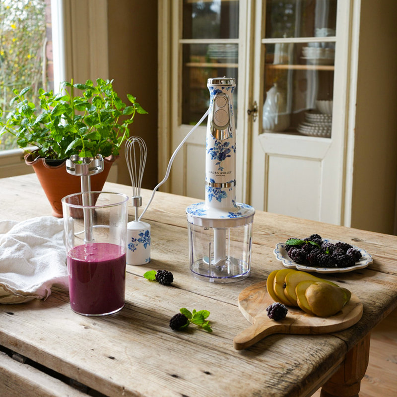 Laura Ashley China Rose 500W Electric Hand Blender - 4 in 1 Stick Blender with Durable Stainless Steel Blades, Whisk, 300ml Mixing, Pouring Cup - 2 Speed Modes Hand Held Immersion Blenders for Kitchen