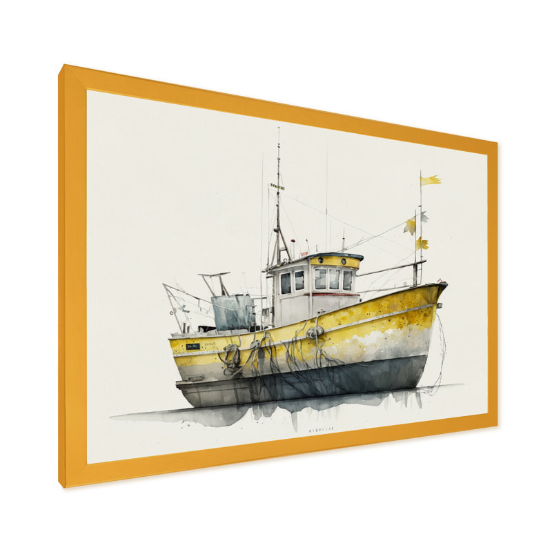 " Fisherman'S Boat In The Snow III ", 20" W x 12" H, Gold Picture Framed Canvas