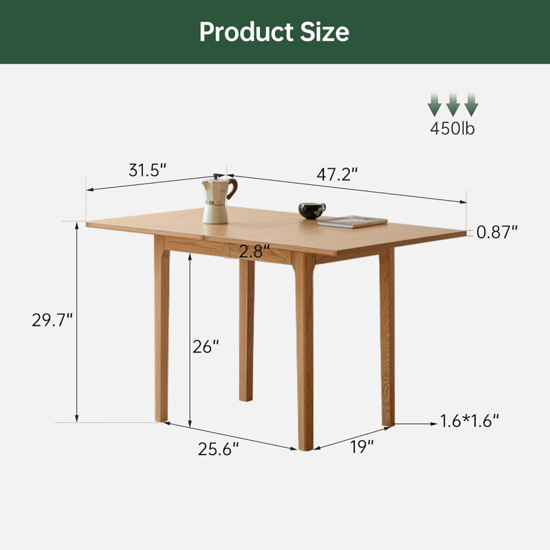 Solid Oak Folding Dining Table, Natural Oak