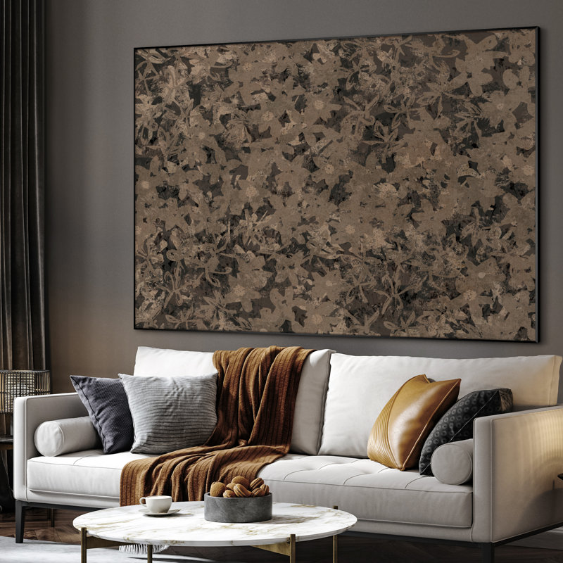 Extra Large Wall Art Fabric Print - Vintage Floral Overlay Dark Botanical Pattern Sophisticated Interiors Artwork Decor for Living Room or Bedroom - "Frame Assembly Required (Unfinished Frame)"