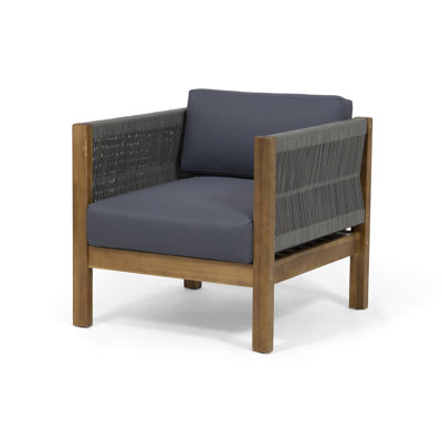 Sleek Wood Club Relaxing Seat, Rope Weave Decor, Water- Upholstery, 28.95 In. Wide Enjoyable Chair, Weave, Covering, 27.03 Depth