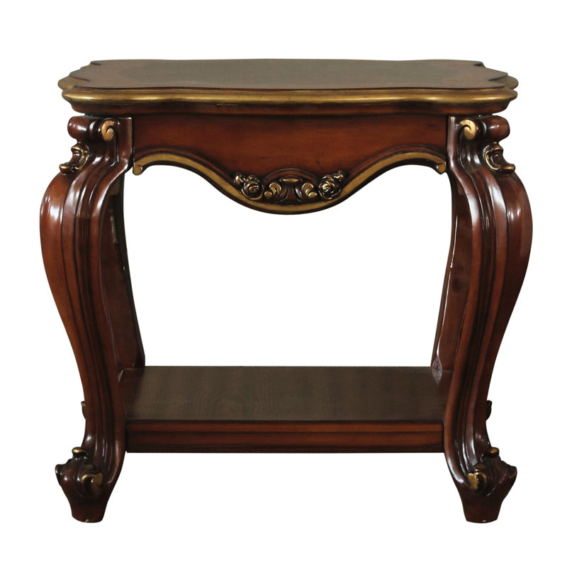 Table de bout carrée en chêne attrayant avec tablette de rangement et grâce festonnée Grace