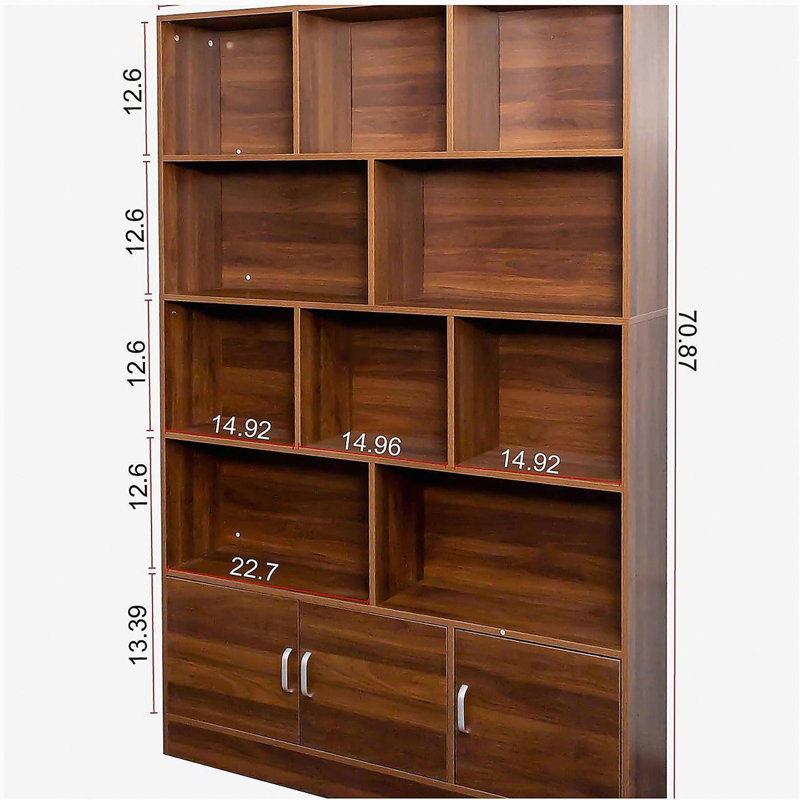 Bibliothèque 70,87 "de haut avec 10 cubes et 3 portes, bibliothèque à 4 niveaux, bibliothèque ouverte avec armoire
