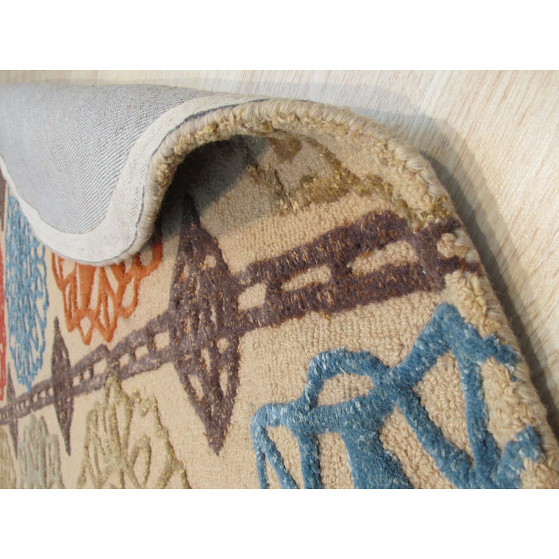 Tapis beige en laine touffeté à la main Barbara-Ann, Rectangle 9 pi 6 po x 13 pi 6 po