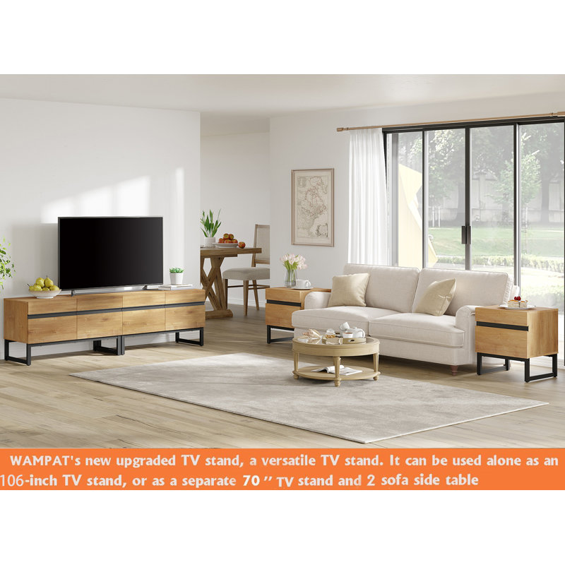 Modern TV Stand For Tvs Up To 110 Inches, 3-In-1 Entertainment Center With Storage Cabinets And Metal Base, Media Console For Living Room, 106"