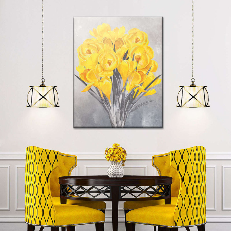 Motif floral jaune sur toile, H 10 po x l 8 po x P 1 po