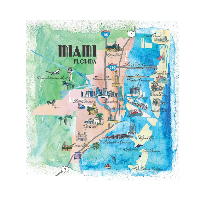 «Miami, Florida Travel» par Markus and Martina Bleichner, impression sur toile tendue, H 12 po x l 12 po x P 0,75 po