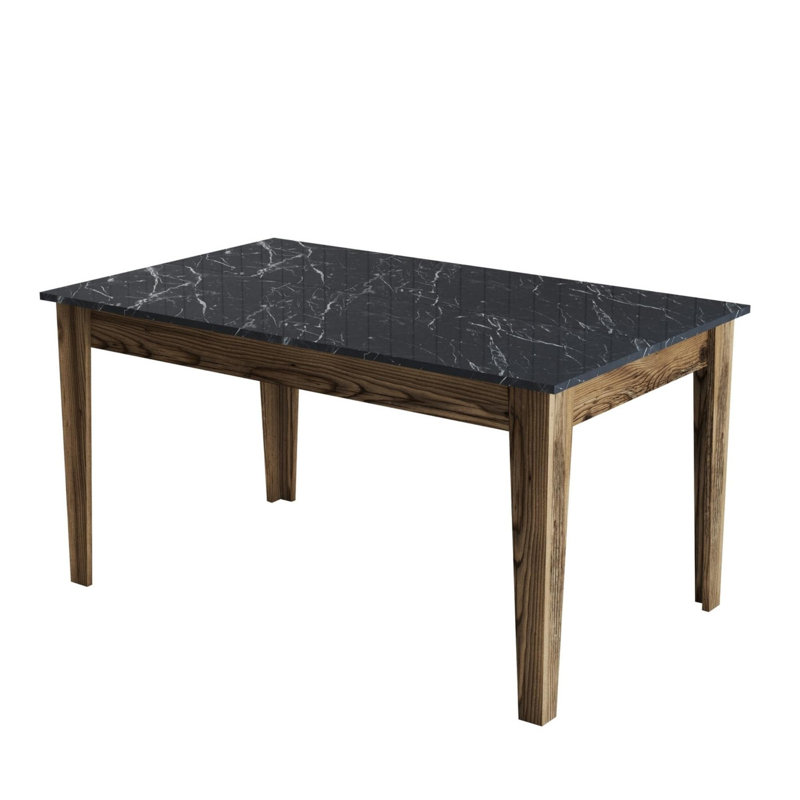 Modern Dining Table, Walnut & Black, 57.1 x 29.5 x 34.6 inches | 100% Melamine Coated Particle Board, Thickness: 0.7 inches | Stylish Chipboard Legs, Ample Storage Area (16.9 x 3.5 inches) | Perfect for Contemporary Dining Spaces