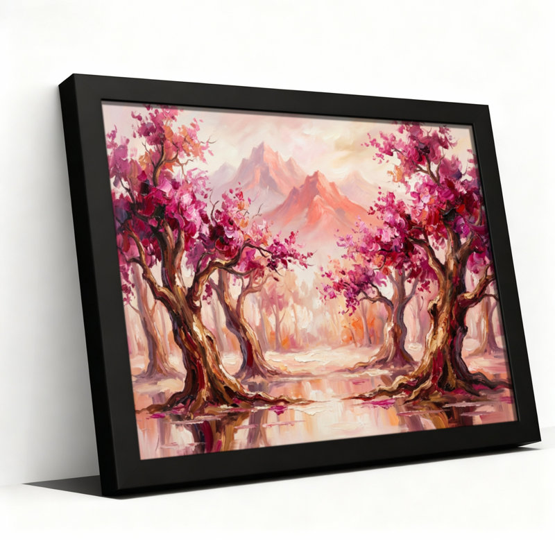 Cerisiers en fleurs, paysage de montagne, reproduction de peinture à l'huile sur toile, art mural, H 16 po x l 24 po