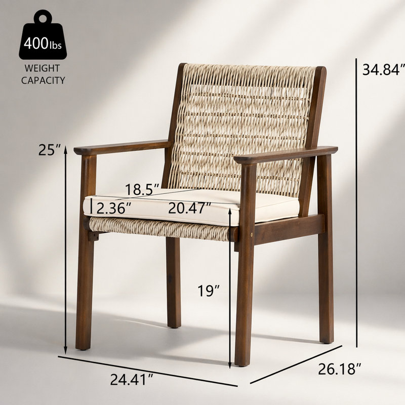 7 Piece Outdoor Acacia Wood Dining Set with Cushions, Perfect for Coastal and Boho Decor, Weather-Resistant and Durable