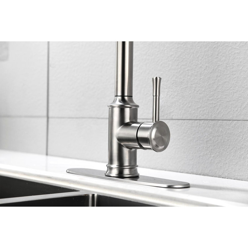 Brushed Nickel Kitchen Faucet With Pull-Down , Stainless Steel, 360 Rotation, 3 Water Outputs Steel Head, Nickel, Outputs, Corrosion Treatment
