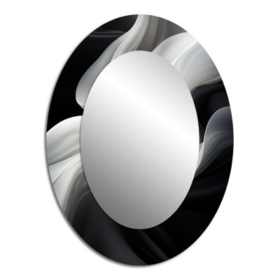 White Black Abstract Turbulence - Large Oval Wall Mirror On Metal