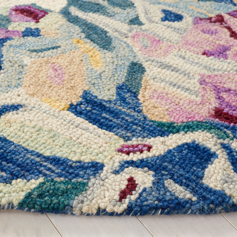 Tapis en laine / coton touffeté à la main Alilia bleu clair / prune / beige, Rond 6 pi