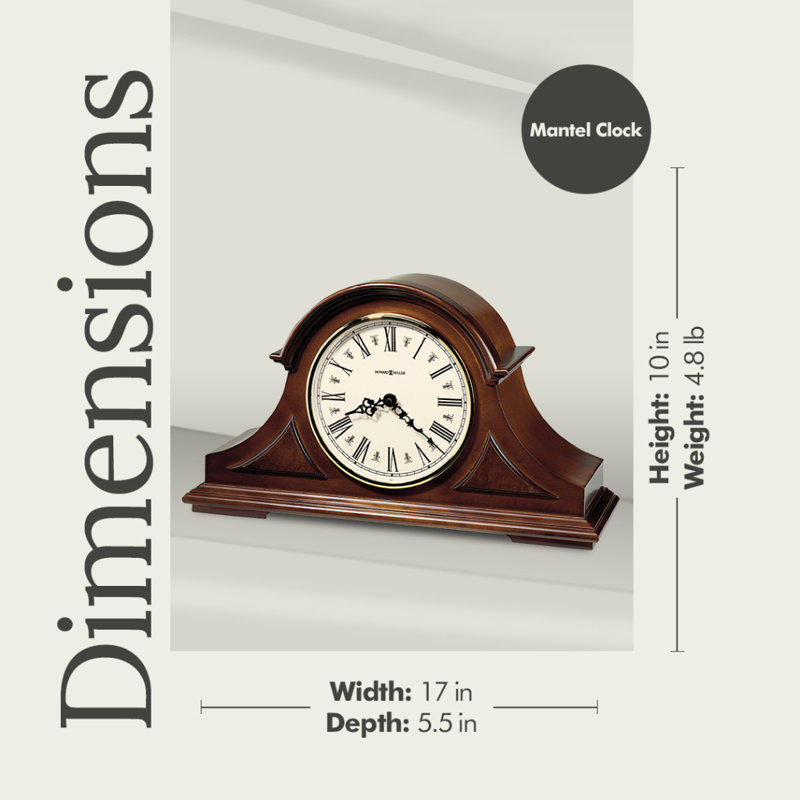 Burton II Traditional Roman Numeral Quartz Movement / Crystal Tabletop Clock in Windsor Cherry