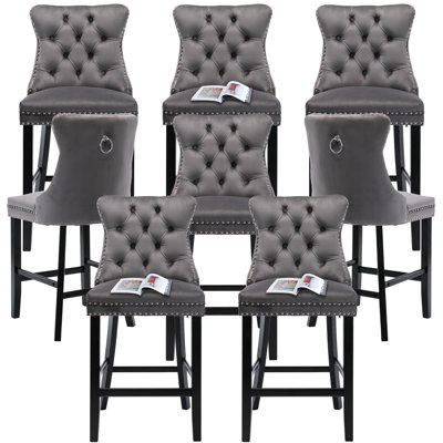 Contemporary Velvet Bar Stools With Button Tufted (Set of 8)