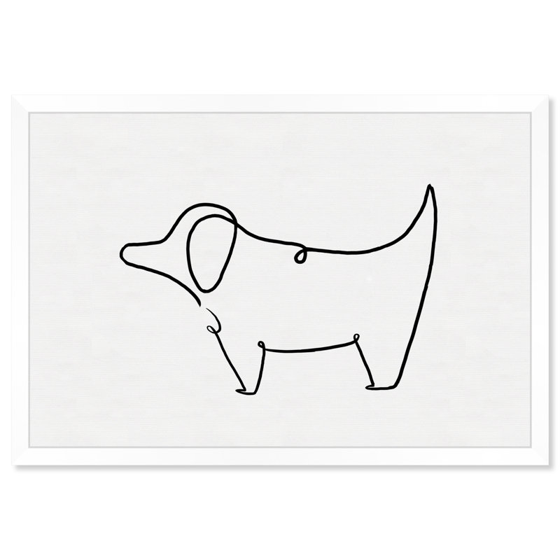 Simple contour de chiot-reproduction d’art, H 22 po x l 32 po x P 0,5 po, Papier avec cadre blanc