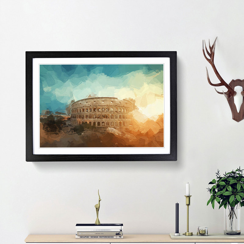 The Colisium in Rome Italy in Abstract - Picture Frame Graphic Art Print, Black Framed, 48cm H x 65cm W x 2cm D