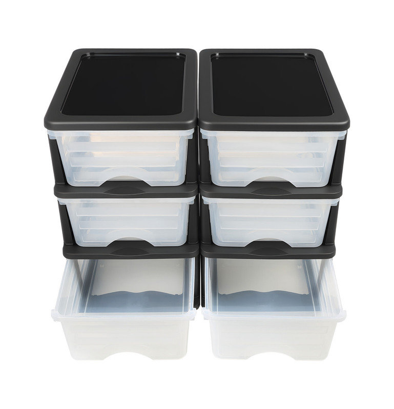 Ensemble de 2 bacs de rangement en plastique avec 6 tiroirs