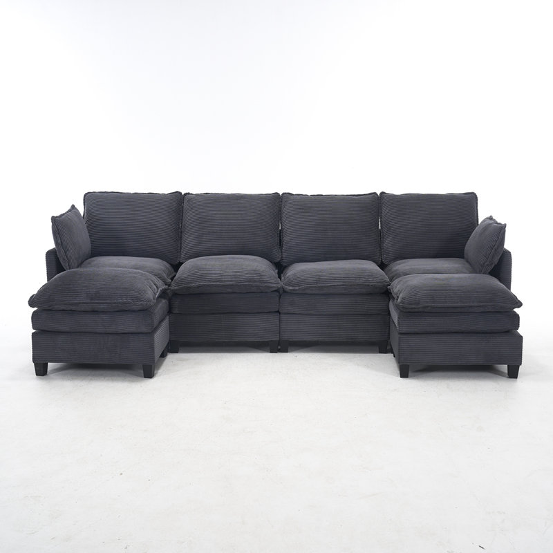Canapé modulaire surdimensionné, grand canapé en forme de U en velours Canapé confortable à 4 places avec 2 repose-pieds, 2 coussins lombaires, canapé profond pour le salon