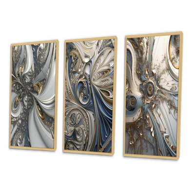 " Fractal Whirl In Retro Gold And White IV " by Designart 3 - Pieces