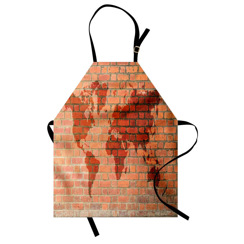 Tablier mural en brique East Urban Home unisexe, carte du monde sur mur de briques, taille adulte, orange