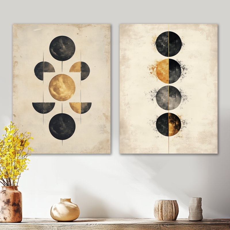 «Lunar Phases - Celestial Abstract», art mural sur toile 2 pièces, Toile tendue, H 32 po x l 48 po