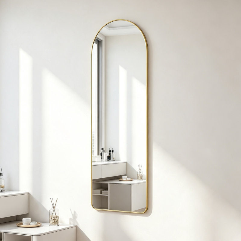 Metal Arch Floor Mirror, Gold