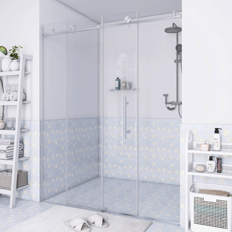 Frameless Stainless Steel Sliding Shower Door, Brushed Nickel