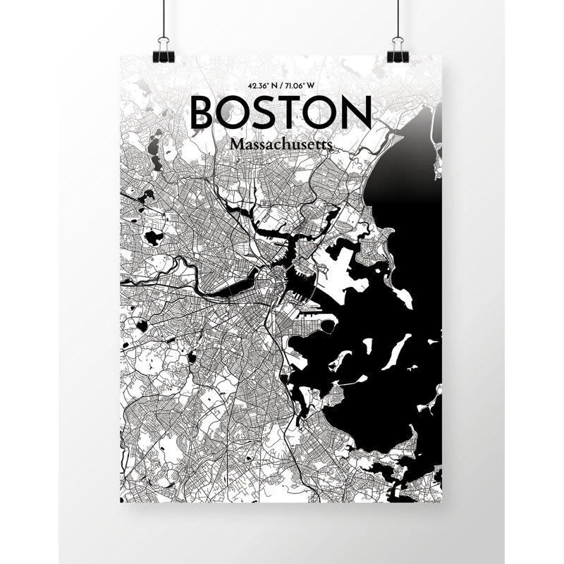 «Boston City Map», reproduction d'impression sur affiche, H 17 po x l 11 po