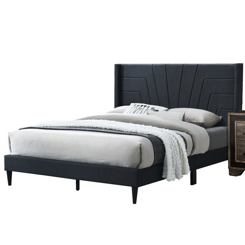 Lit plateforme contemporain: lit double tapissier en toile de jute, Gris anthracite