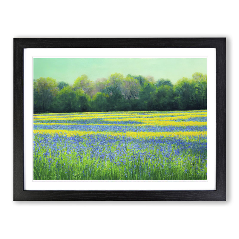 Cool Bluebell Field - Framed Print, Black, 46cm H x 64cm W x 2cm D