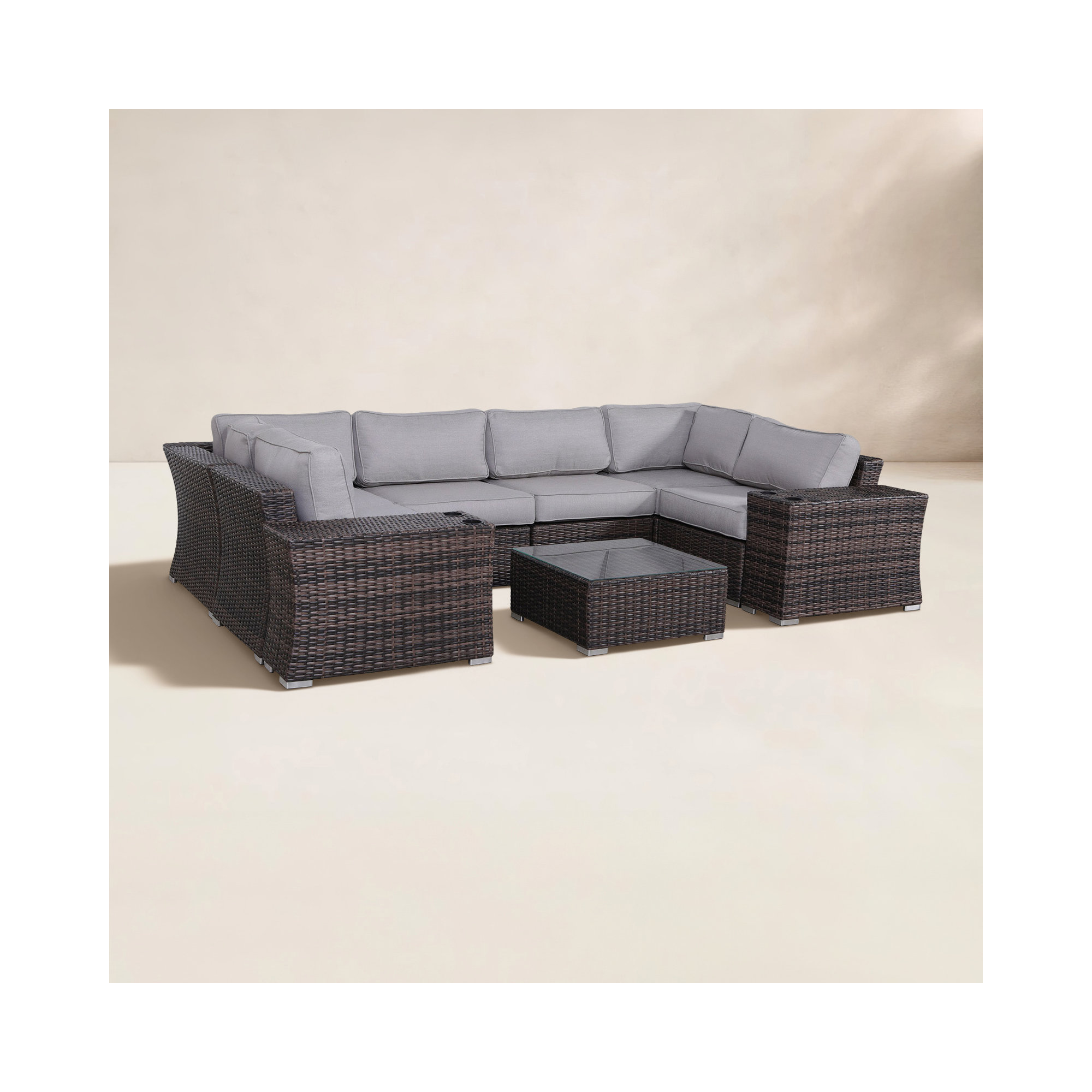 Eldora Wicker Fully Assembled 4 - Person Seating Group with Cushions, Brown