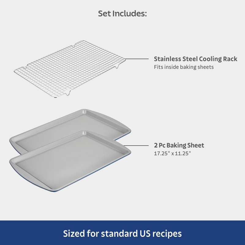 Tramontina Blue and Gray Aluminum Non-stick Cookie Sheet Set with Rack