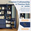 Buffet autoportant traditionnel 63,3 x 17,8 x 78,3 po avec huche, grand garde-manger avec tiroirs, tablette de porte et tablettes réglables, bleu-133394562