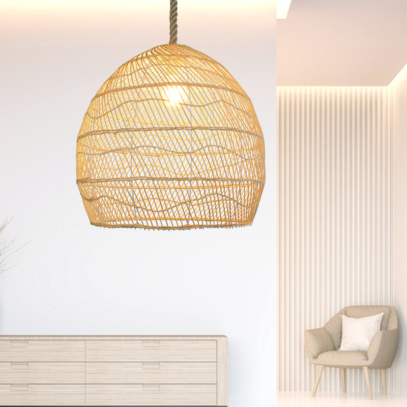 Raiford 1 - Light Natural Shaded Pendant, 15.75"H x 13.78" W x 13.78" D
