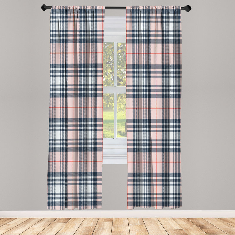  Checkered Curtains, Plaid Tartan English Tile, 56" W x 63" L, Pale Salmon
