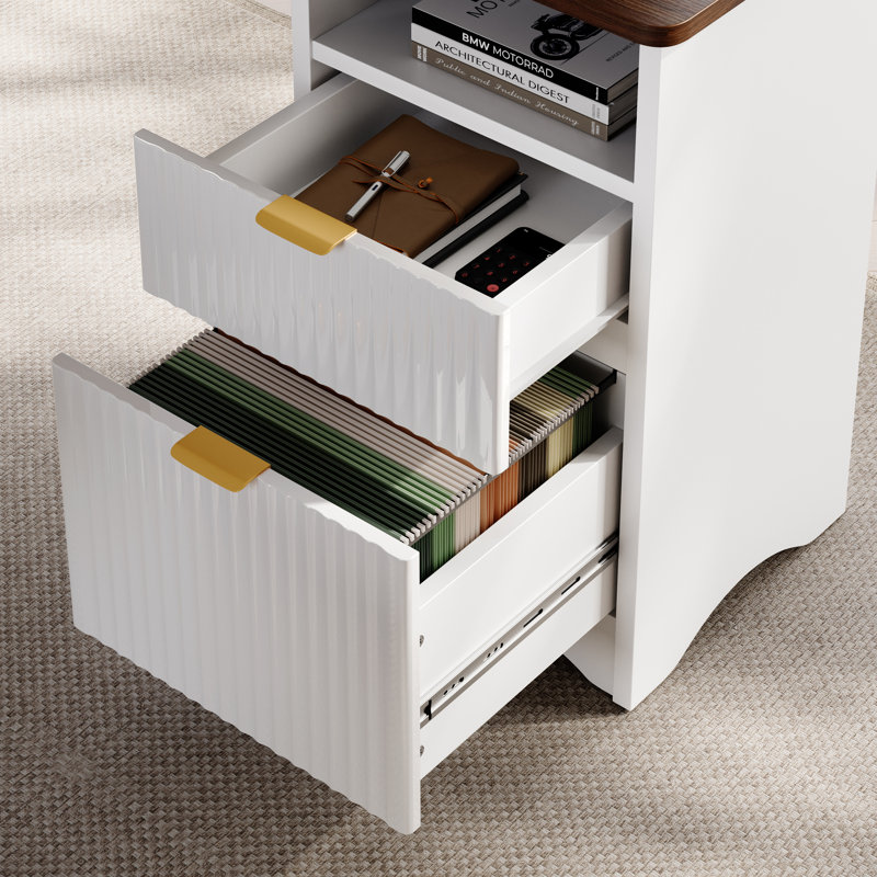 Derick 55.7'' W L-Shaped Computer Desk with File Drawer and Drawer Pedestal, White