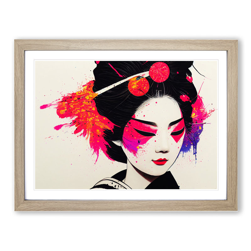 A Splashed Geisha Vol.1 Abstract 1 Piece Single Picture Frame Wall Art, 46cm H x 64cm W, Grey