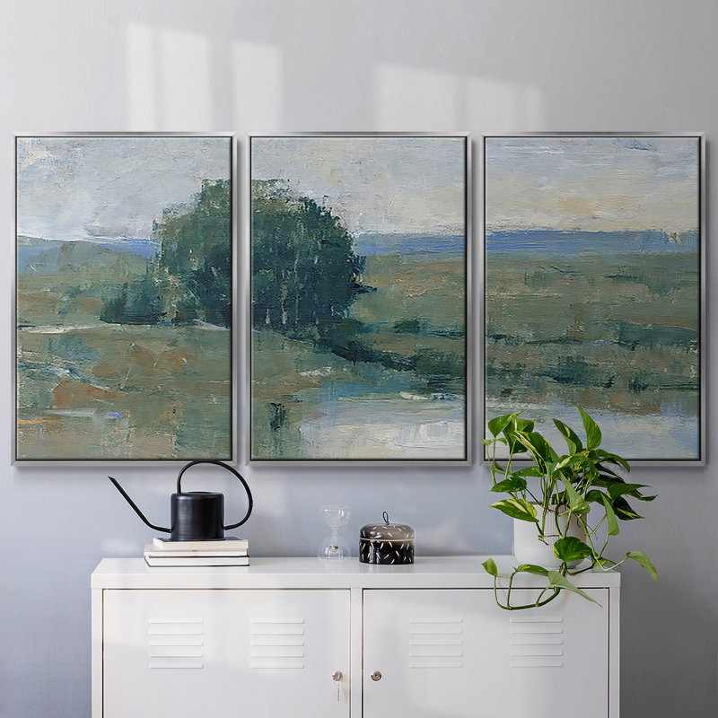 Riverbank Impression I, reproduction sur toile 3 pièces, H 36 po x l 75 po x P 2 po, Argent