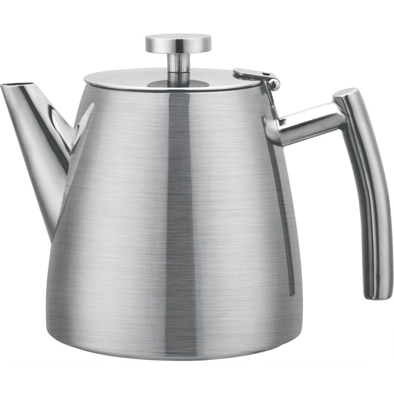 Café Olé Stal Belmont Stainless Steel Double Wall Tea Pot with Hinged Lid, Sliver, 0.35L