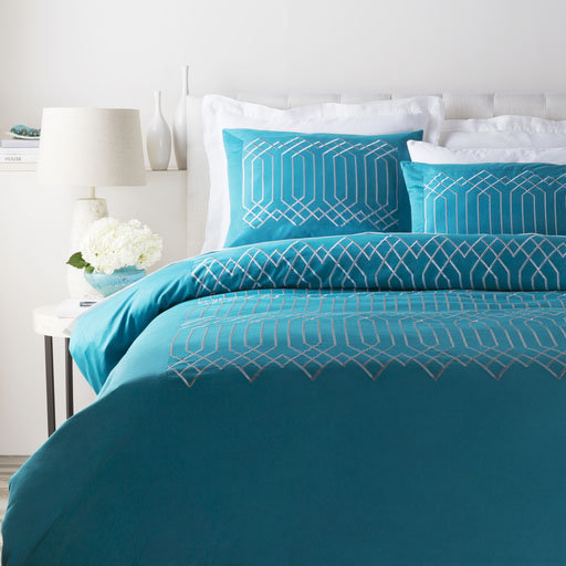 Plaza Cotton Blend Geometric Sham Set, Euro, Blue