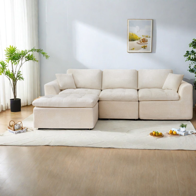 Spacious Modular Sofas, Chenille L-shape Couch For Home Comfort