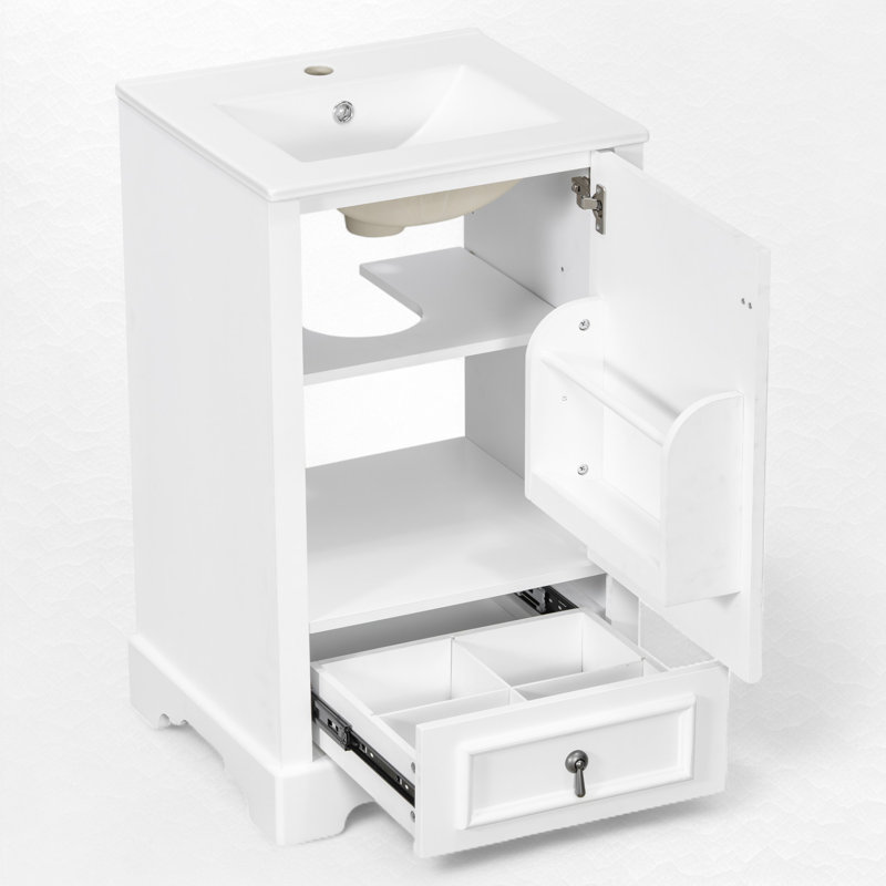 Meuble-lavabo simple 20 po avec comptoir en céramique, Argent argent, Blanc