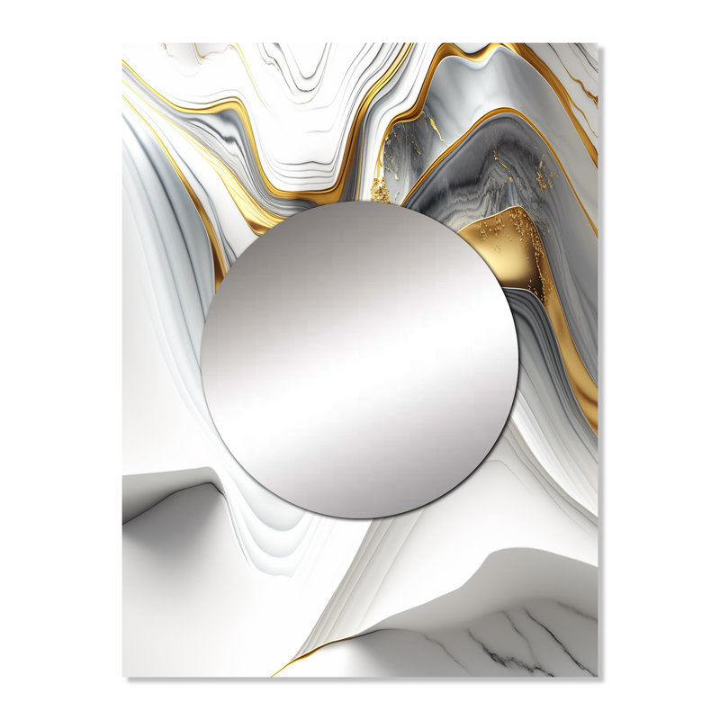 «Breteuil Abstract Geode Waves Grey V» - miroir abstrait, miroir mural décoratif gris, impression d'art en métal