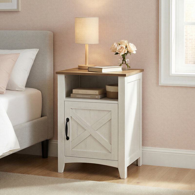 Table de chevet Bauman, Blanc / brun marron, Individuel