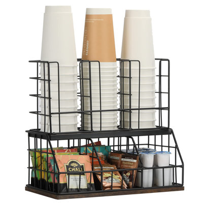 Coffee Station Organizer, Coffee Bar Accessories Station Organizer, 6 Compartment Condiment Rack for Breakroom, Office, Home,