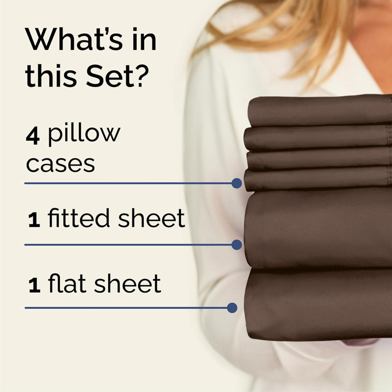 6 Piece Sheet Set, Soft Cooling Bed Sheets, Breathable & Wrinkle Free, Hotel Luxury Bedding, Queen Sheet Set + 4 Pillowcases