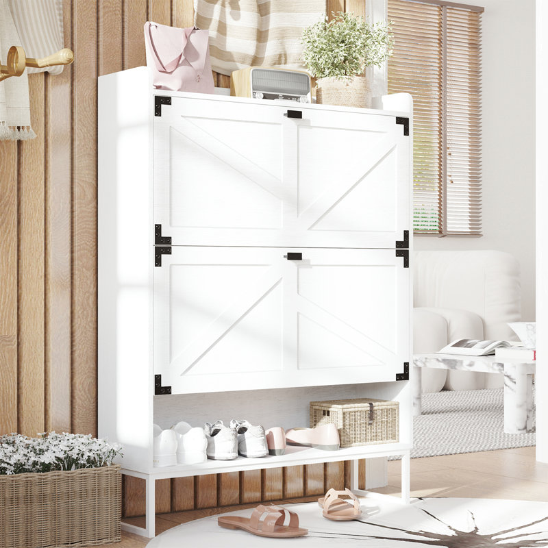Armoire à chaussures autoportante avec 2 tiroirs rabattables, blanc, style, tiroirs faciles à installer pour le vestibule, rangement ouvert blanc, peu encombrant