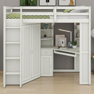 Loft Bed with Integrated Storage Wardrobe, Desk and Charging Station