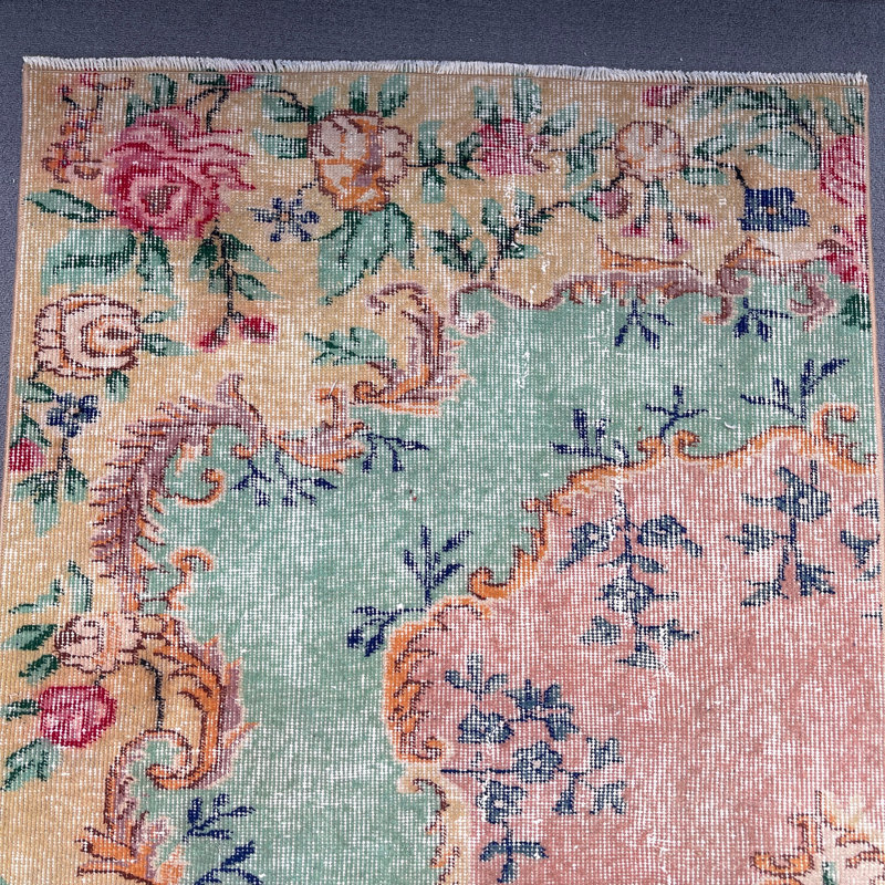 Tapis vert traditionnel en laine 35,4 x 100,8 pouces